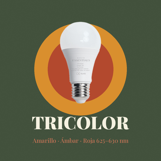 Bombilla TRICOLOR · Ámbar ~+1000 nm + Roja 625–630 nm