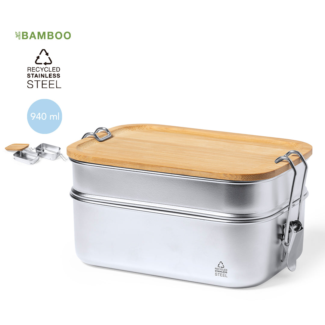 Fiambrera de Acero Inox Reciclado y Bambú – 940 ml