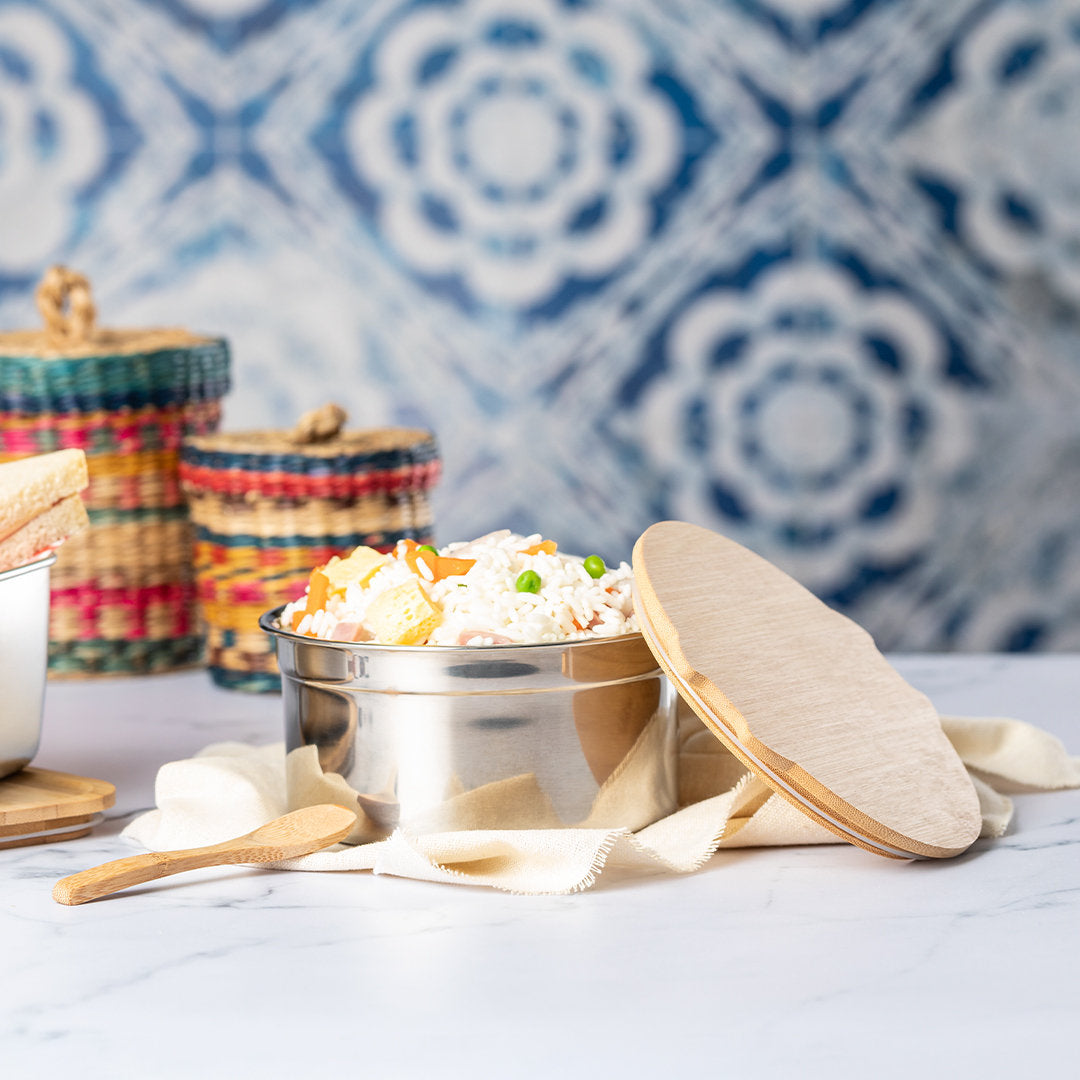 Fiambrera de Acero Inox y Bambú – 800 ml